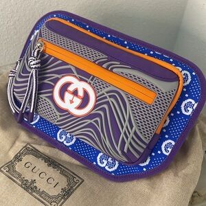 New, Authentic Gucci Nylon Belt Bag for Him Unisex Blue Orange Purple Signature